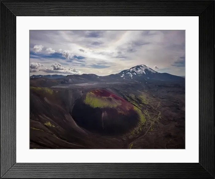 Framed Print : Aerial view of rough volcanic crater located in amazing highlands on cloudy day in Iceland Framed Print : Aerial view of rough volcanic crater located in amazing highlands on cloudy day in Iceland