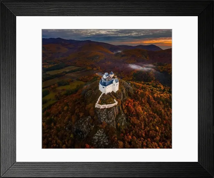 Framed Print : Fuzer, Hungary - Aerial view of the beautiful Castle of Fuzer with amazing colorful sunrise sky Framed Print : Fuzer, Hungary - Aerial view of the beautiful Castle of Fuzer with amazing colorful sunrise sky