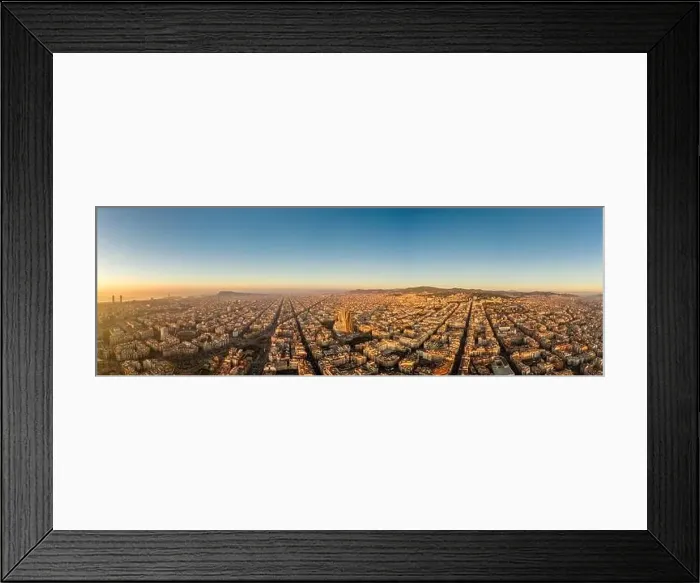 Framed Print : Aerial panorama drone shot of Barcelona city church in construction in sunrise hour in Spain winter Framed Print : Aerial panorama drone shot of Barcelona city church in construction in sunrise hour in Spain winter