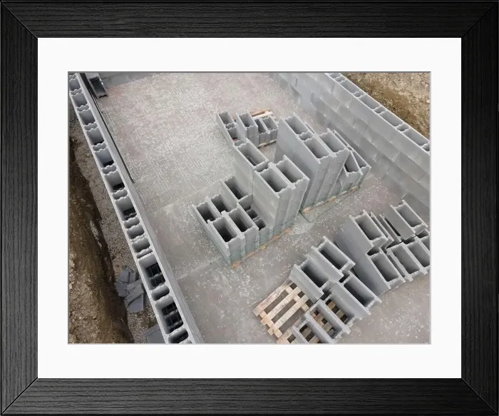 Framed Print : Aerial drone photo of a construction site for a pool Framed Print : Aerial drone photo of a construction site for a pool