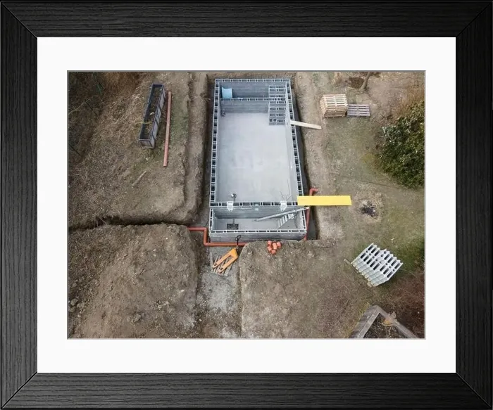 Framed Print : Drones aerial photo of a construction site of a pool Framed Print : Drones aerial photo of a construction site of a pool