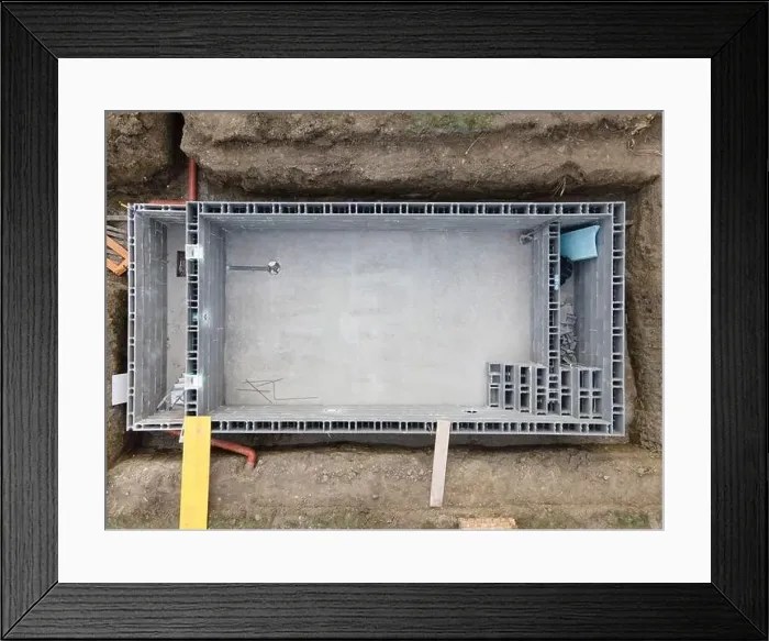 Framed Print : Drones aerial photo of a construction site of a pool Framed Print : Drones aerial photo of a construction site of a pool