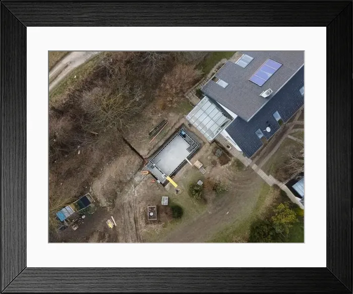 Framed Print : Drones aerial photo of a construction site of a pool Framed Print : Drones aerial photo of a construction site of a pool