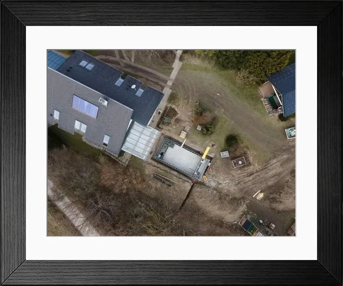 Framed Print : Drones aerial photo of a construction site of a pool Framed Print : Drones aerial photo of a construction site of a pool
