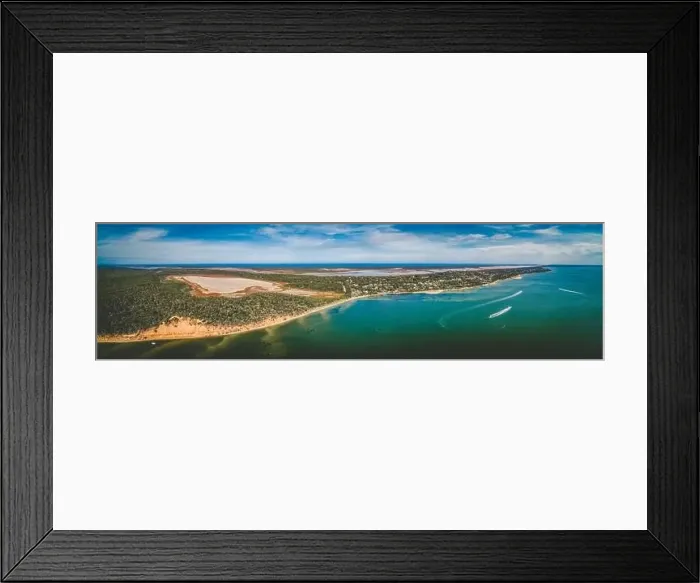 Framed Print : Pelican Bay in Gippsland, Australia - wide aerial panoramic landscape Framed Print : Pelican Bay in Gippsland, Australia - wide aerial panoramic landscape