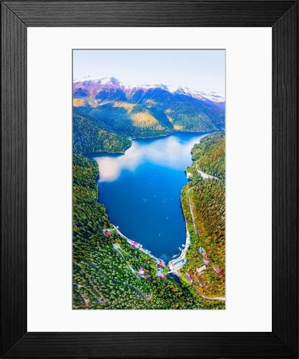 Framed Print : Lake Ritsa aerial panoramic view at sunset. Lake Ritsa is a lake in the Caucasus Mountains in Abkhazia region, Georgia Framed Print : Lake Ritsa aerial panoramic view at sunset. Lake Ritsa is a lake in the Caucasus Mountains in Abkhazia region, Georgia