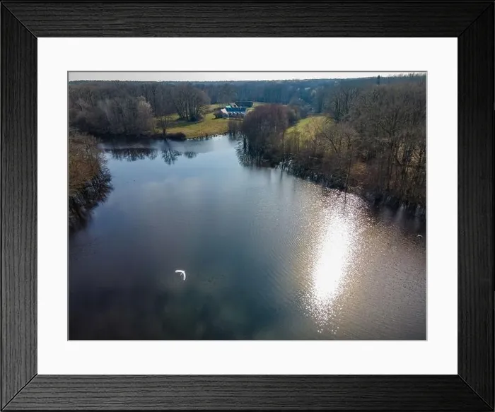 Framed Print : Aerial view of a pond of Touraine in winter, France Framed Print : Aerial view of a pond of Touraine in winter, France