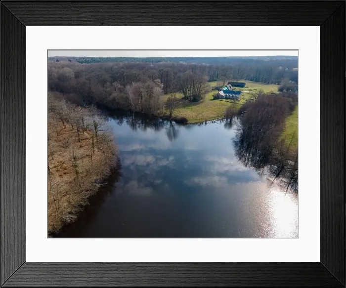 Framed Print : Aerial view of a pond of Touraine in winter, France Framed Print : Aerial view of a pond of Touraine in winter, France