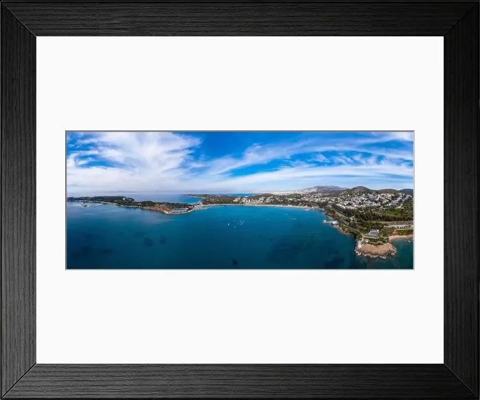 Framed Print : Athens riviera coast, Greece. Panoramic aerial drone view of Vouliagmeni Framed Print : Athens riviera coast, Greece. Panoramic aerial drone view of Vouliagmeni