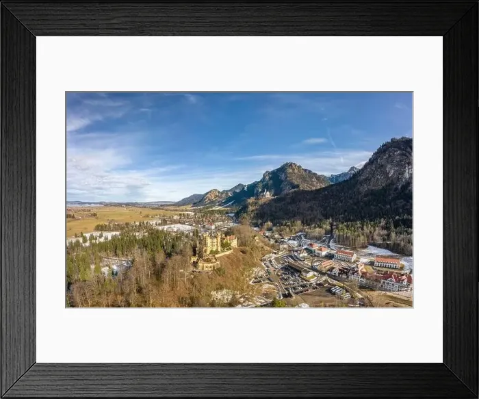 Framed Print : Aerial drone shot of Hohenschwangau in Fussen with view of Neuschwanstein castle in Germany winter Framed Print : Aerial drone shot of Hohenschwangau in Fussen with view of Neuschwanstein castle in Germany winter