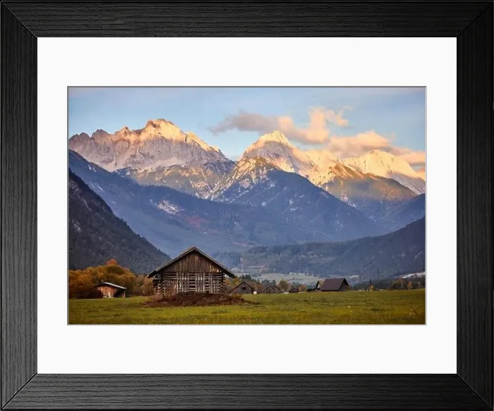 Framed Print : small wooden house in the mountains with amazing view Framed Print : small wooden house in the mountains with amazing view