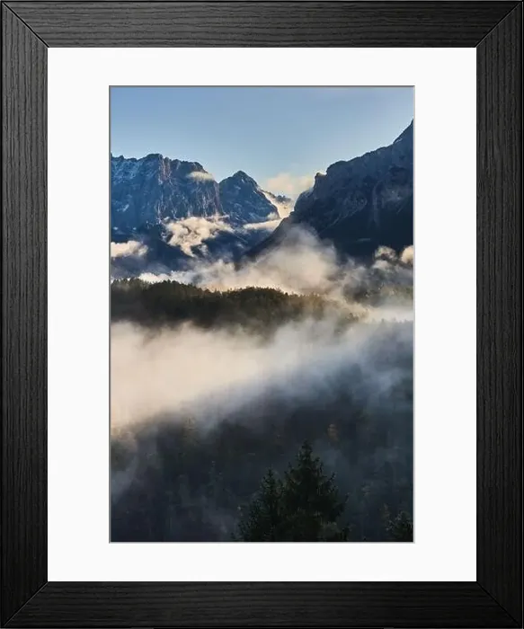 Framed Print : a beautiful landscape of fog in a forest Framed Print : a beautiful landscape of fog in a forest