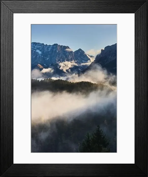 Framed Print : a beautiful landscape of fog in a forest Framed Print : a beautiful landscape of fog in a forest