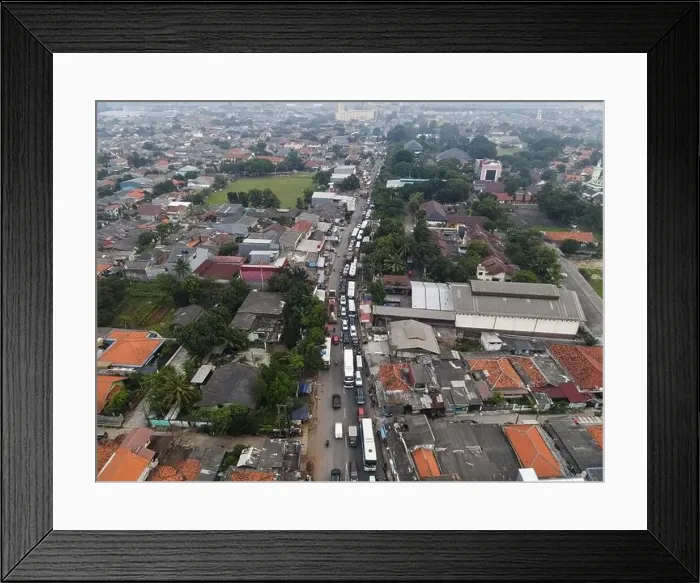 Framed Print : Traffic jam on the polluted streets of Bekasi Framed Print : Traffic jam on the polluted streets of Bekasi
