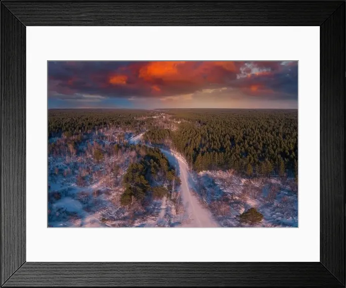 Framed Print : Aerial view of a heart shaped winter forest with frozen river Framed Print : Aerial view of a heart shaped winter forest with frozen river