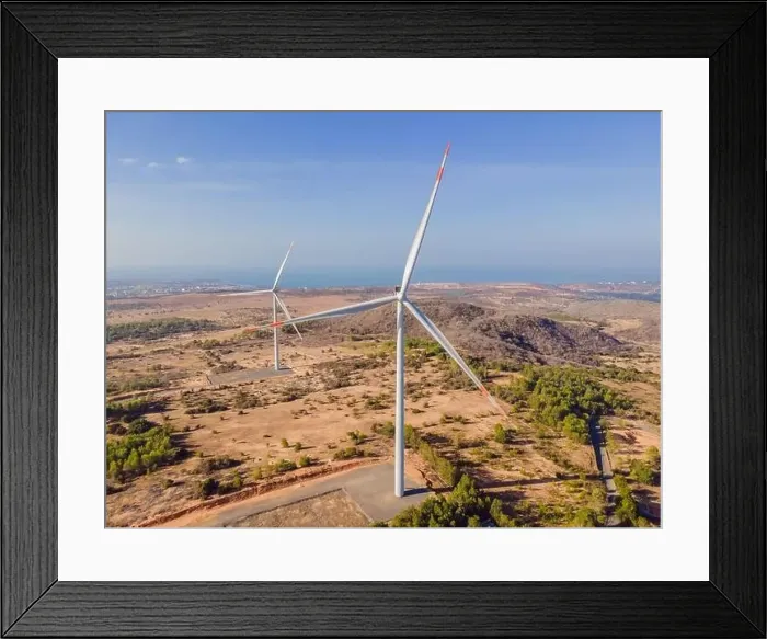 Framed Print : Wind turbine from aerial view - Sustainable development, environment friendly, renewable energy concept Framed Print : Wind turbine from aerial view - Sustainable development, environment friendly, renewable energy concept