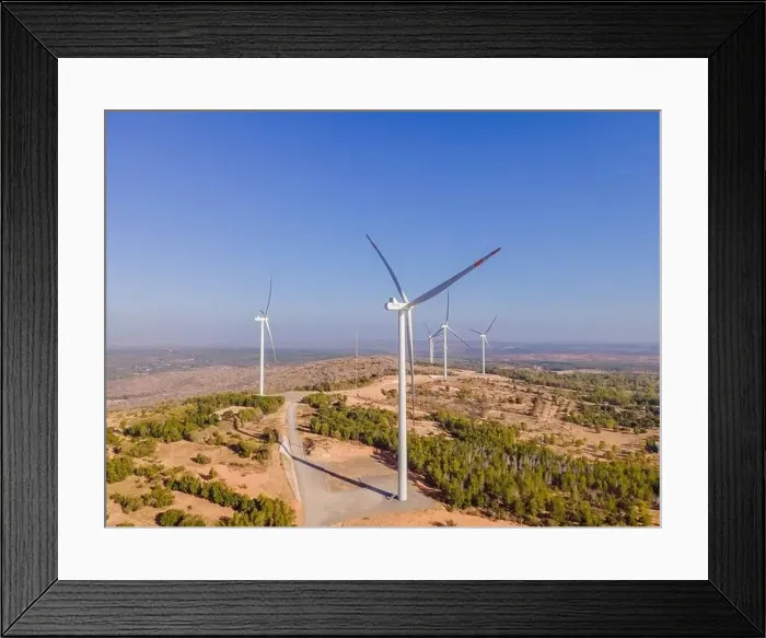 Framed Print : Wind turbine from aerial view - Sustainable development, environment friendly, renewable energy concept Framed Print : Wind turbine from aerial view - Sustainable development, environment friendly, renewable energy concept