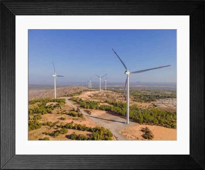 Framed Print : Wind turbine from aerial view - Sustainable development, environment friendly, renewable energy concept Framed Print : Wind turbine from aerial view - Sustainable development, environment friendly, renewable energy concept