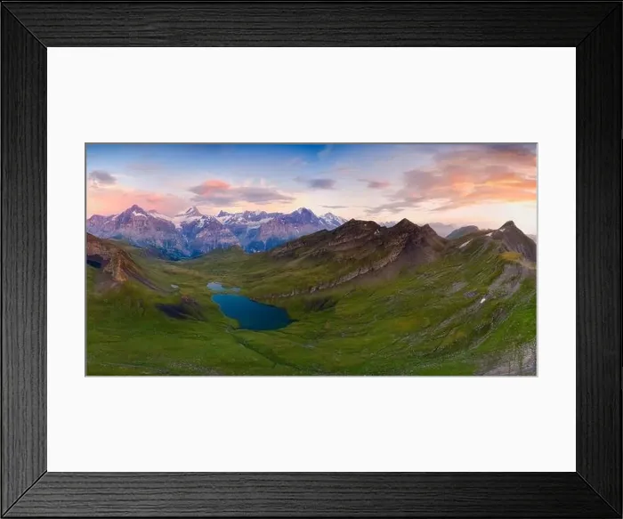 Framed Print : Sunrise on Wetterhorn, Schreckhorn, Finsteraarhorn and Eiger mount from Bachalpsee lake, Bernese Oberland, Switzerland Framed Print : Sunrise on Wetterhorn, Schreckhorn, Finsteraarhorn and Eiger mount from Bachalpsee lake, Bernese Oberland, Switzerland