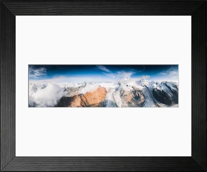 Framed Print : Clouds over mountains peaks and Gorner Glacier (Gornergletscher), aerial view, Zermatt, canton of Valais, Switzerland Framed Print : Clouds over mountains peaks and Gorner Glacier (Gornergletscher), aerial view, Zermatt, canton of Valais, Switzerland