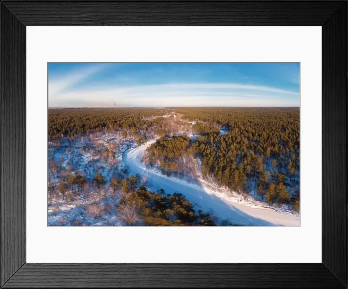 Framed Print : Aerial view of a heart shaped winter forest with frozen river Framed Print : Aerial view of a heart shaped winter forest with frozen river