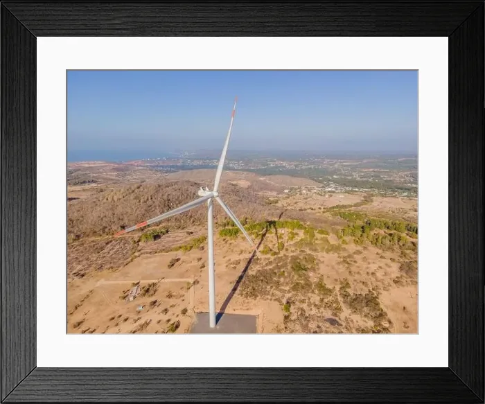 Framed Print : Wind turbine from aerial view - Sustainable development, environment friendly, renewable energy concept Framed Print : Wind turbine from aerial view - Sustainable development, environment friendly, renewable energy concept