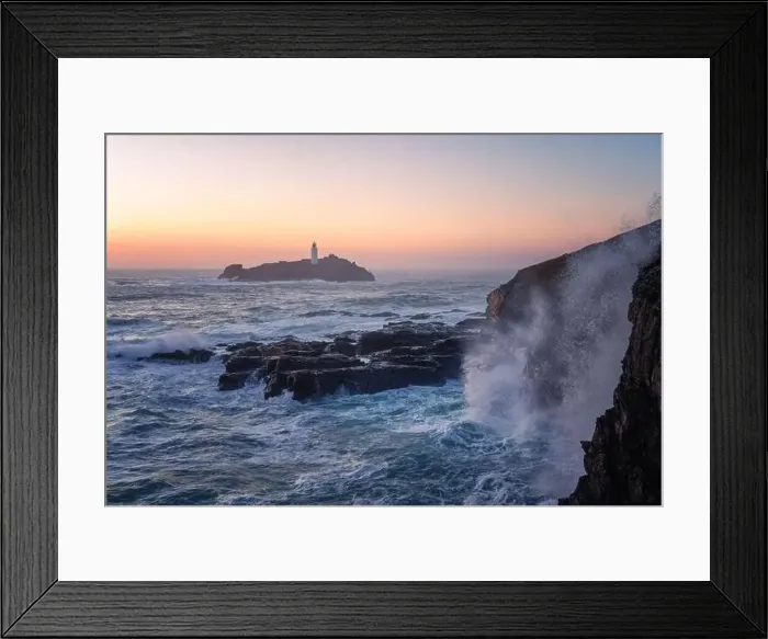 Framed Print : Godrevy lighthouse at sunset near gwithian cornwall england uk Framed Print : Godrevy lighthouse at sunset near gwithian cornwall england uk