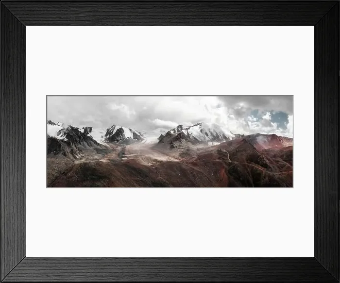 Framed Print : Aerial panorama view of the mountain valley in Tien Shan mountains in Almaty Kazakhstan. Picture taken by drone Framed Print : Aerial panorama view of the mountain valley in Tien Shan mountains in Almaty Kazakhstan. Picture taken by drone