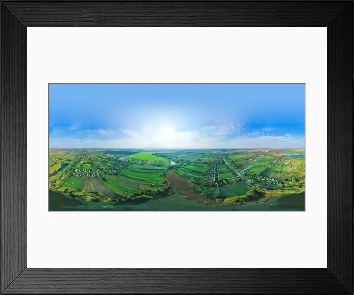 Framed Print : Colorful spherical Aerial 360-degree panorama over the countryside Framed Print : Colorful spherical Aerial 360-degree panorama over the countryside
