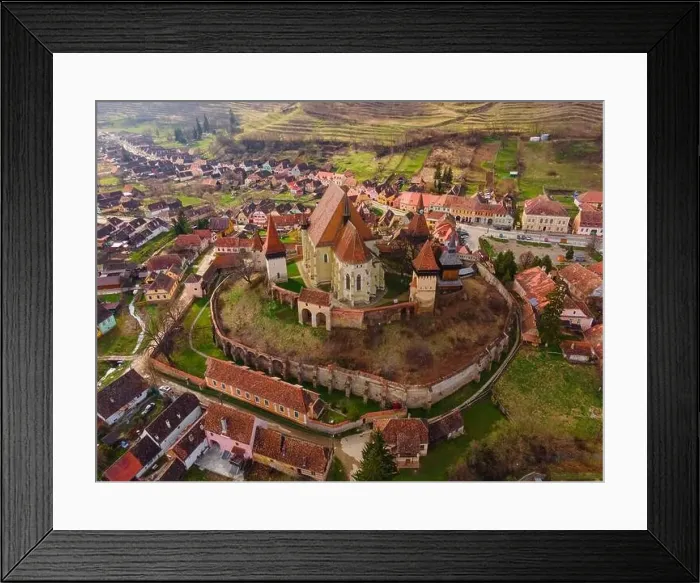 Framed Print : Birds eye view photography of a fortified church located in Romania Framed Print : Birds eye view photography of a fortified church located in Romania