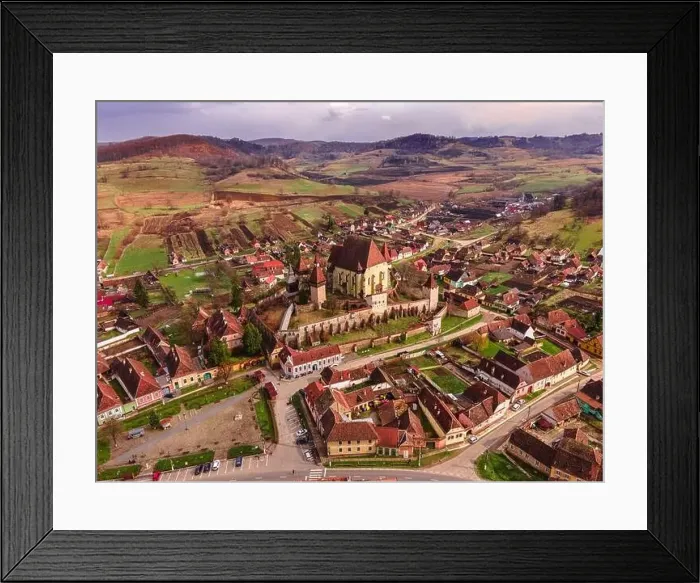 Framed Print : Birds eye view photography of a fortified church located in Romania Framed Print : Birds eye view photography of a fortified church located in Romania