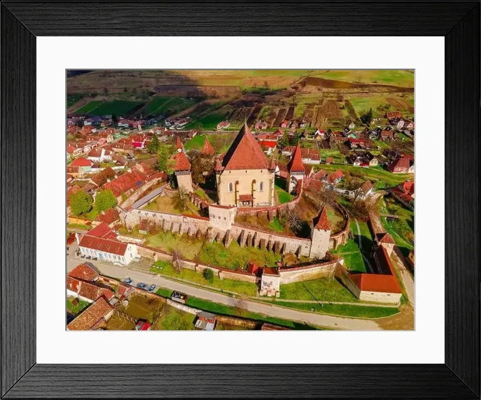 Framed Print : Birds eye view photography of a fortified church located in Romania Framed Print : Birds eye view photography of a fortified church located in Romania