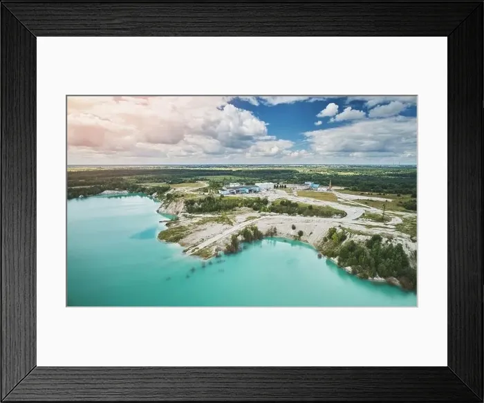 Framed Print : Green water next to big factory aerial above top view Framed Print : Green water next to big factory aerial above top view