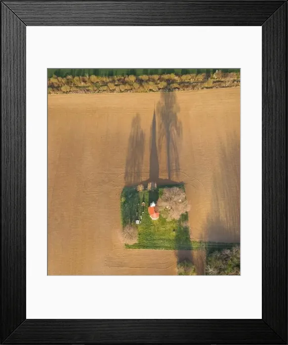 Framed Print : aerial photo of a small chapel with morning sunshine Framed Print : aerial photo of a small chapel with morning sunshine
