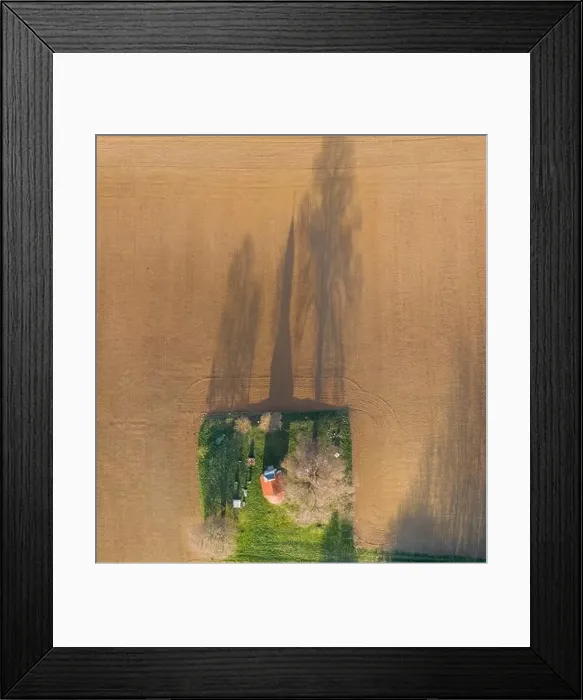 Framed Print : aerial photo of a small chapel with morning sunshine Framed Print : aerial photo of a small chapel with morning sunshine