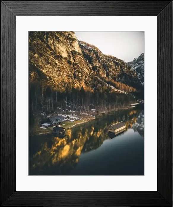 Framed Print : lake almsee with woodhouse in the middle of the lake Framed Print : lake almsee with woodhouse in the middle of the lake