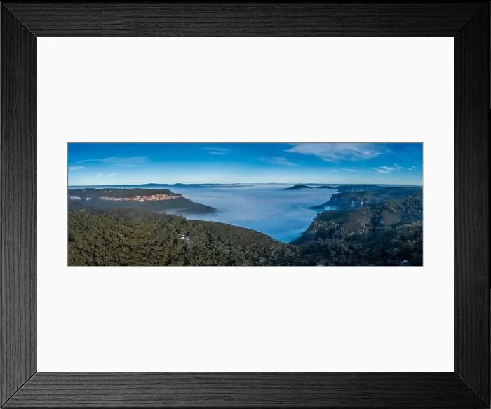 Framed Print : Aerial view of fog in Megalong Valley near Blackheath in The Blue Mountains in regional New South Wales in Australia Framed Print : Aerial view of fog in Megalong Valley near Blackheath in The Blue Mountains in regional New South Wales in Australia