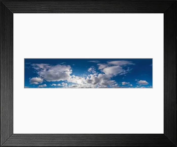 Framed Print : Sky panorama on sunset with Cumulus clouds in Seamless spherical equirectangular format as full zenith for use in 3D Framed Print : Sky panorama on sunset with Cumulus clouds in Seamless spherical equirectangular format as full zenith for use in 3D