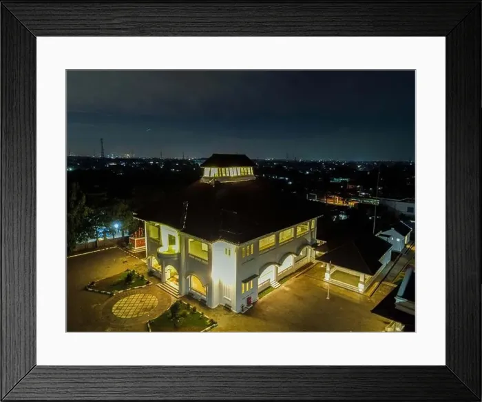 Framed Print : Aerial drone view of Monument Gedung Juang is one of historical building in Tambun at night Framed Print : Aerial drone view of Monument Gedung Juang is one of historical building in Tambun at night