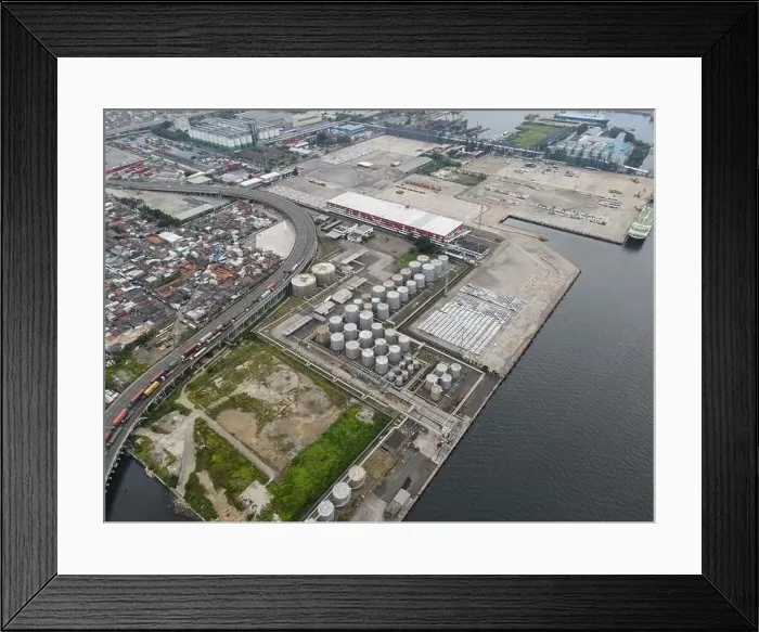 Framed Print : Aerial view of Container ship loading and unloading in deep sea port Framed Print : Aerial view of Container ship loading and unloading in deep sea port