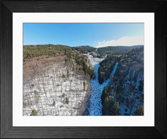 Framed Print : Aerial winter panorama of Stone river know as Zlatnite Mostove (Golden Bridges) at Vitosha Mountain Framed Print : Aerial winter panorama of Stone river know as Zlatnite Mostove (Golden Bridges) at Vitosha Mountain