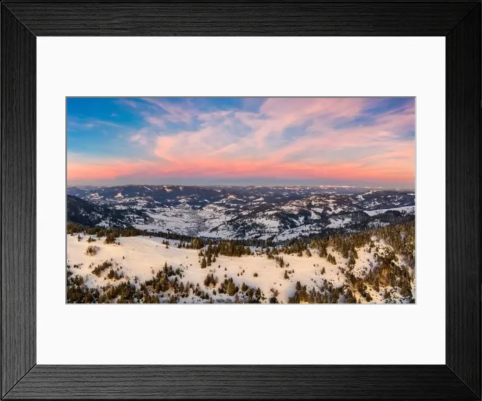Framed Print : Wonderful landscapes of the Carpathian mountains covered with the first snow in Ukraine near the village of Pylypets