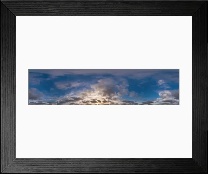 Framed Print : Sky panorama on sunset with Stratocumulus clouds in Seamless spherical equirectangular format as full zenith for use in Framed Print : Sky panorama on sunset with Stratocumulus clouds in Seamless spherical equirectangular format as full zenith for use in