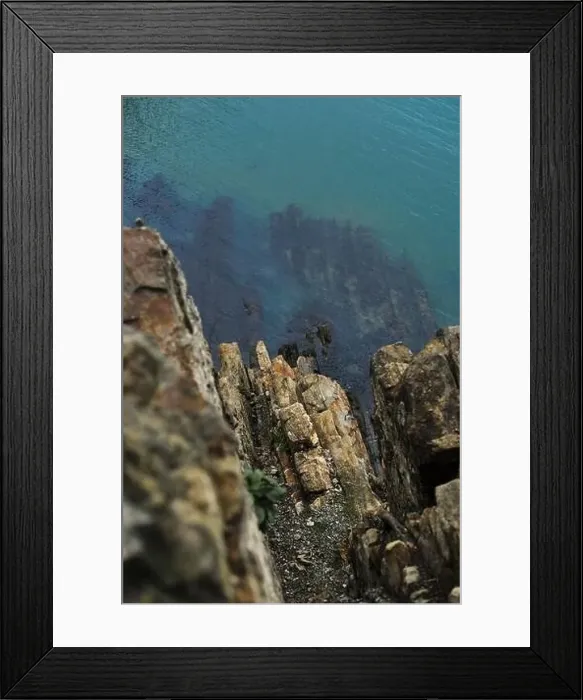Framed Print : View from a high cliff to the blue turquoise clear sea and coral reefs under the water Framed Print : View from a high cliff to the blue turquoise clear sea and coral reefs under the water