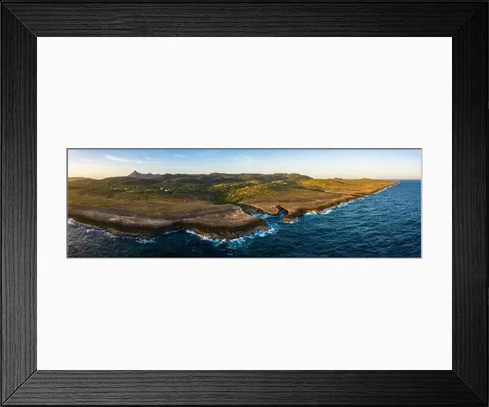 Framed Print : Aerial view above scenery of Curacao, Caribbean with ocean, coast Framed Print : Aerial view above scenery of Curacao, Caribbean with ocean, coast