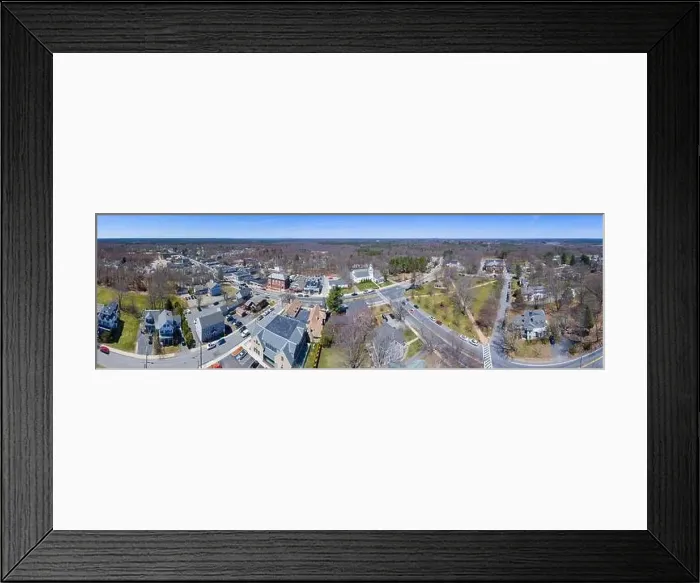 Framed Print : Hopkinton town center aerial view panorama including Town Common Framed Print : Hopkinton town center aerial view panorama including Town Common