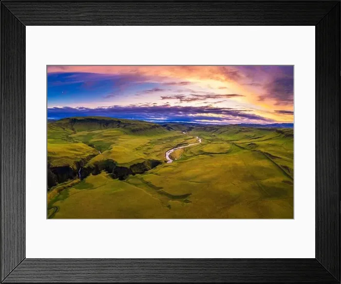 Framed Print : Aerial view of a colorful sunset above Fjadrargljufur canyon in Iceland Framed Print : Aerial view of a colorful sunset above Fjadrargljufur canyon in Iceland