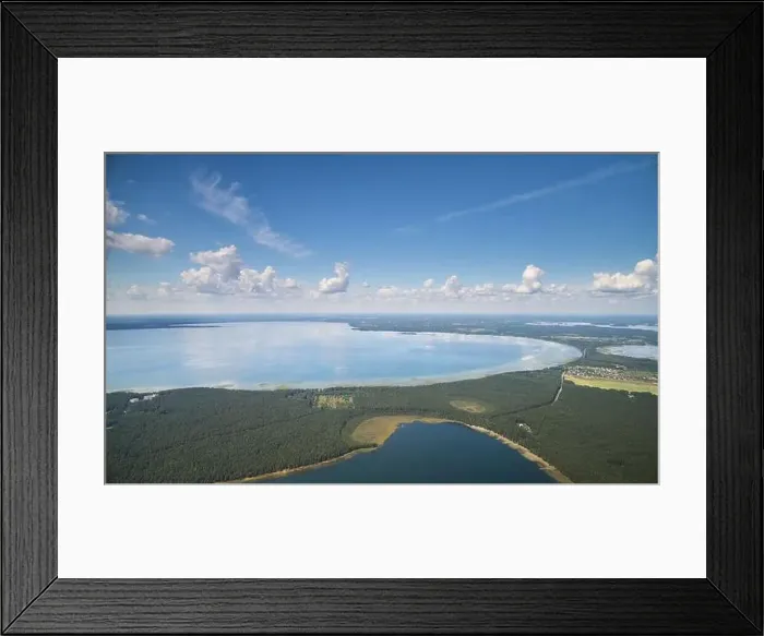 Framed Print : Bright sunny lake landscape with clean sky aerial drone view Framed Print : Bright sunny lake landscape with clean sky aerial drone view