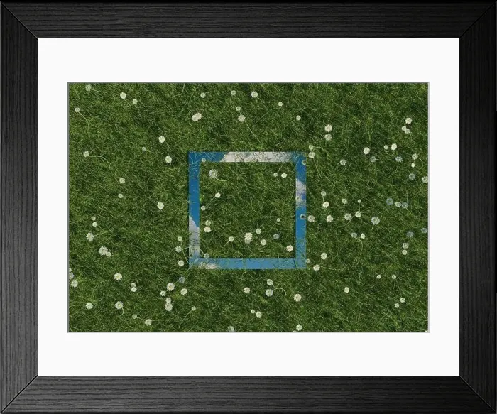 Framed Print : 3d rendering of framed square mirror reflecting blue sky and surrounded by white daisies Framed Print : 3d rendering of framed square mirror reflecting blue sky and surrounded by white daisies