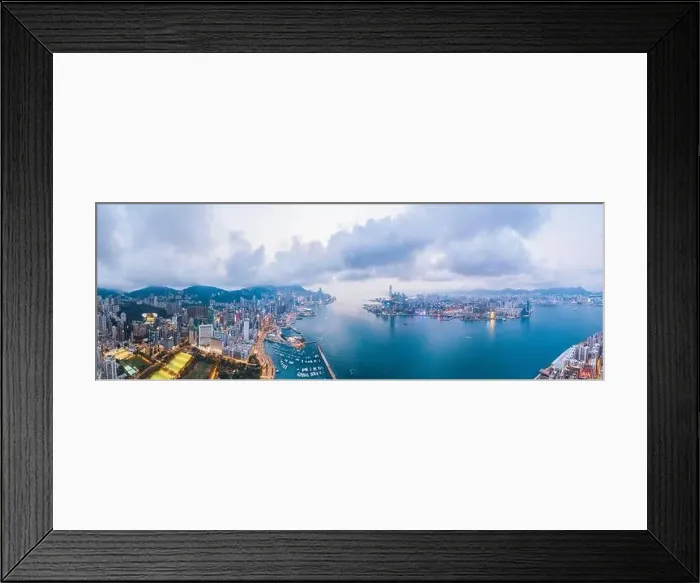 Framed Print : Epic aerial view of evening scene of Victoria Harbour, Hong Kong, famous travel destination, metropolis Framed Print : Epic aerial view of evening scene of Victoria Harbour, Hong Kong, famous travel destination, metropolis